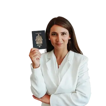 A photo of Larissa holding a Canadian passport